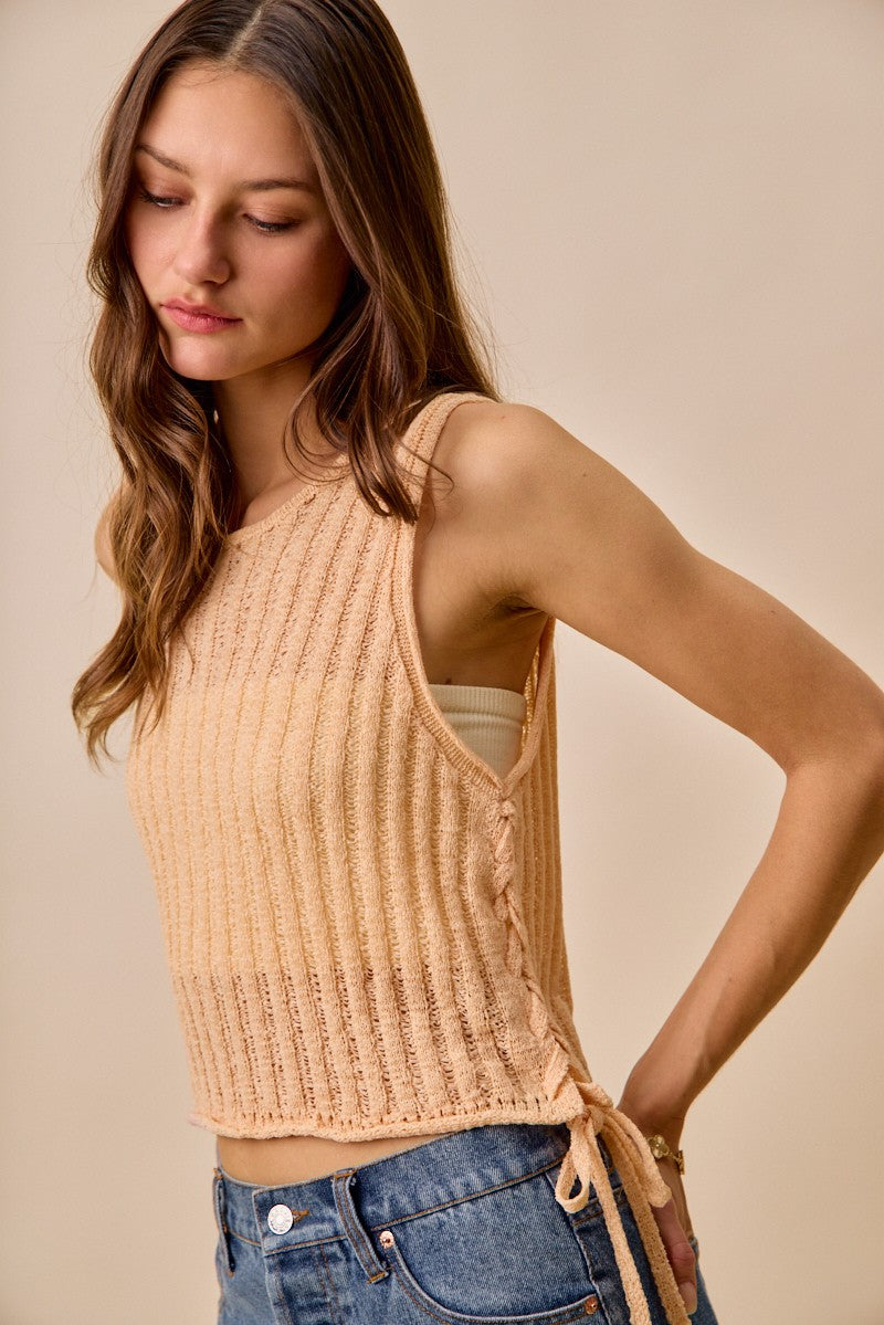 SO ME Low Gauge Pointelle Lightweight Sweater Tank Top