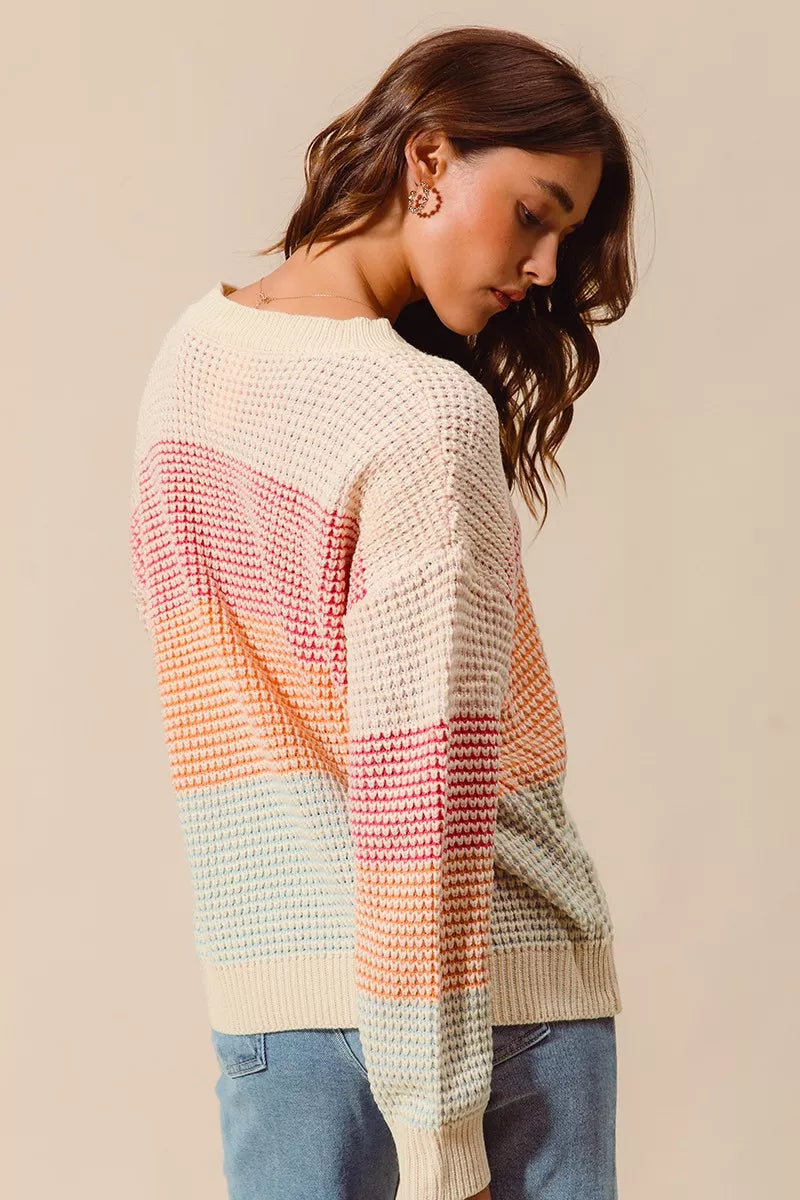 SO ME Multi Color Block Long Sleeve Sweater
