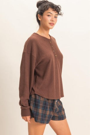 The Haven Brushed Waffle Henley Top