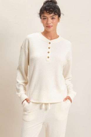 The Haven Brushed Waffle Henley Top