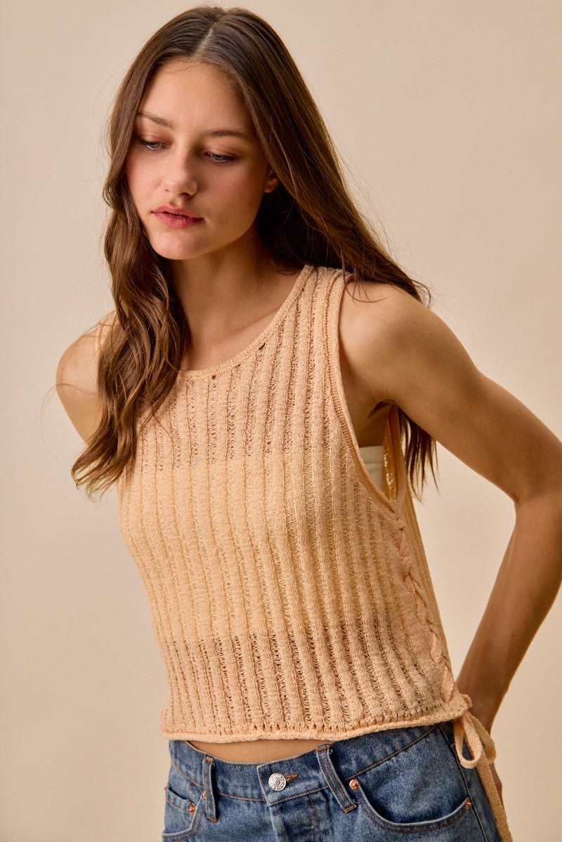 SO ME Low Gauge Pointelle Lightweight Sweater Tank Top