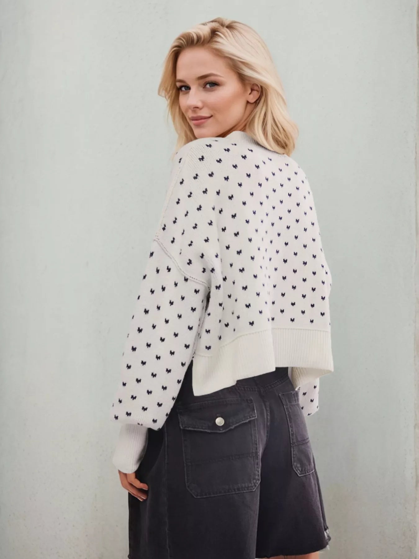 Heart-Patterned Round Neck Sweater