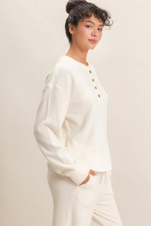 The Haven Brushed Waffle Henley Top