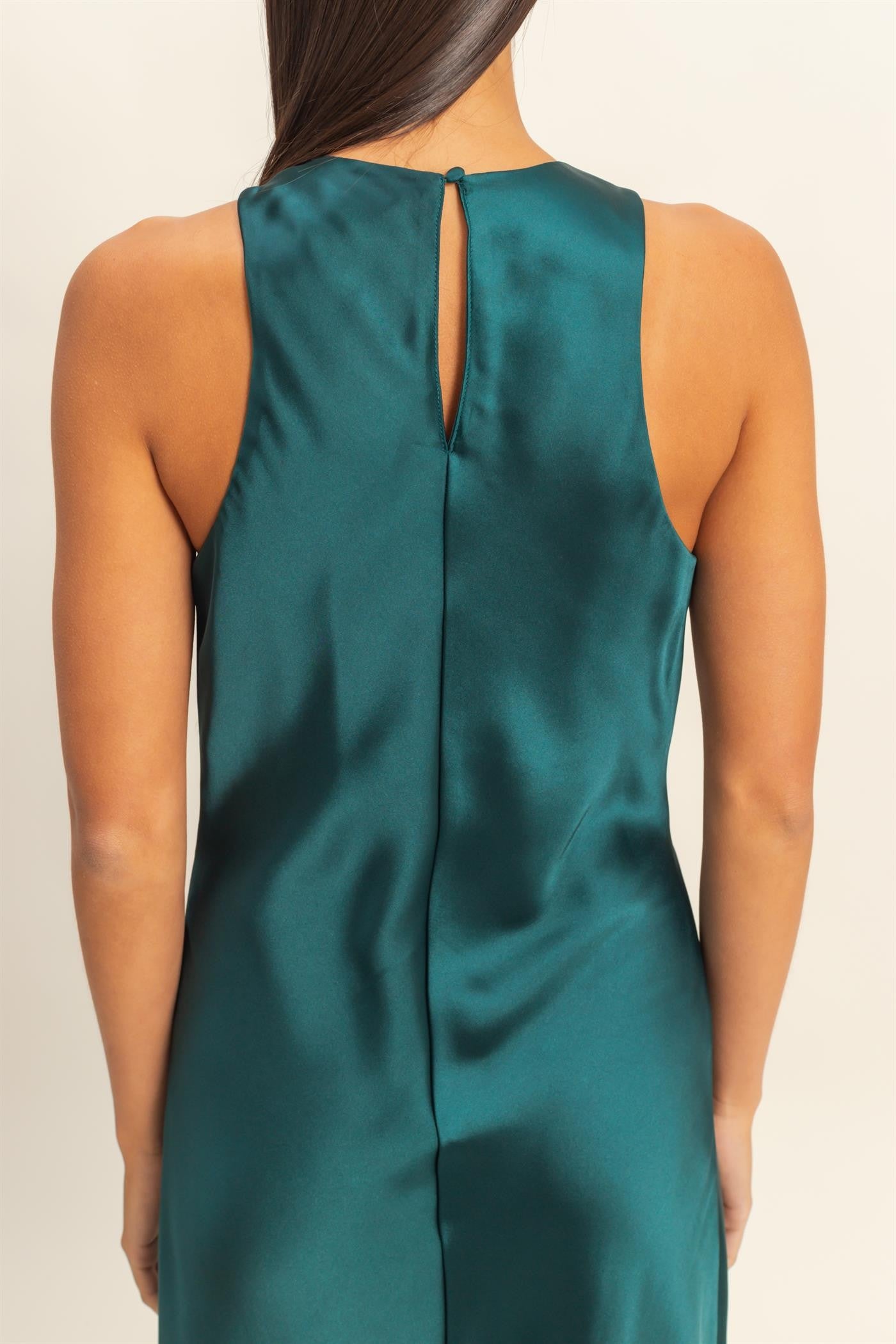 Look My Way Satin Sleeveless Midi Dress