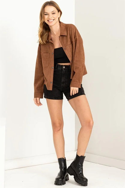 Play It Right Faux Suede Crop Shacket