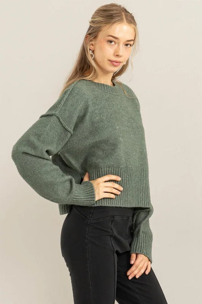 Beyond Chic Reverse Seam Side Slit Sweater