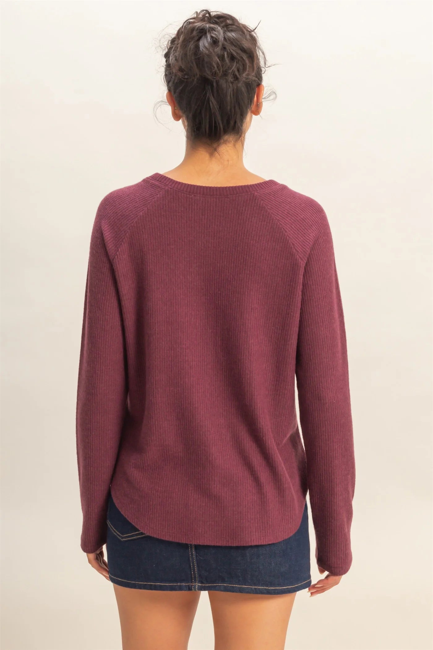 Brushed Waffle Raglan Sleeve Top