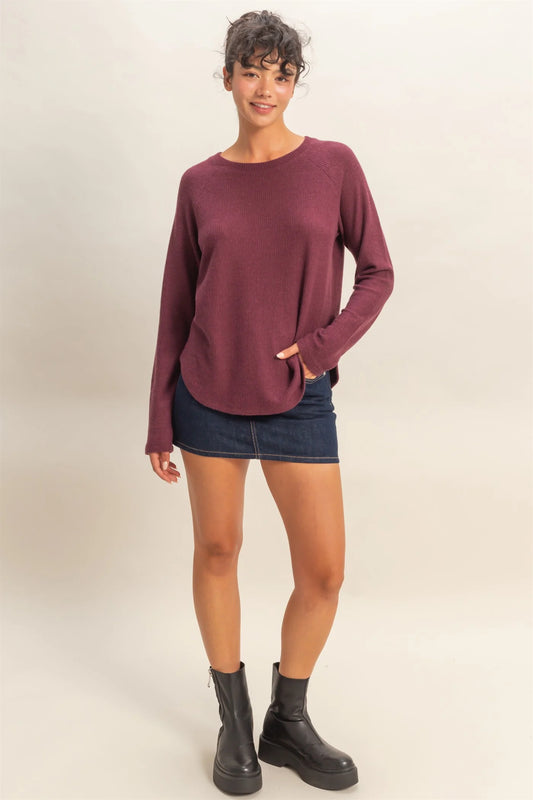 Brushed Waffle Raglan Sleeve Top