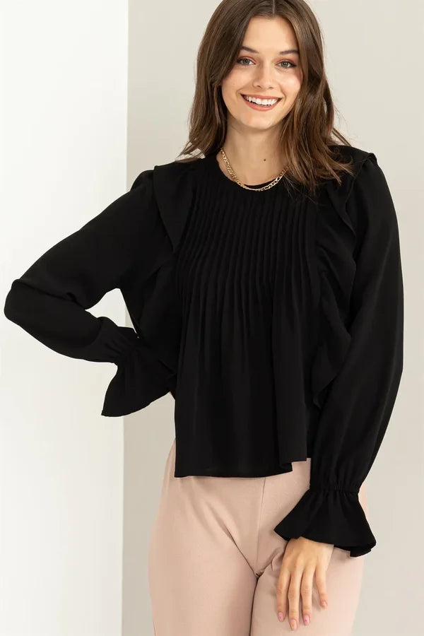 Refined Style Ruffled Pintuck Blouse